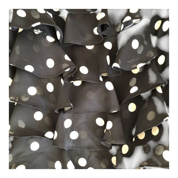 ADRIANNA PAPELL Black Polka Dot Sleeveless Feminine Ruffle Sheath Dress 12 - Picture 6 of 12